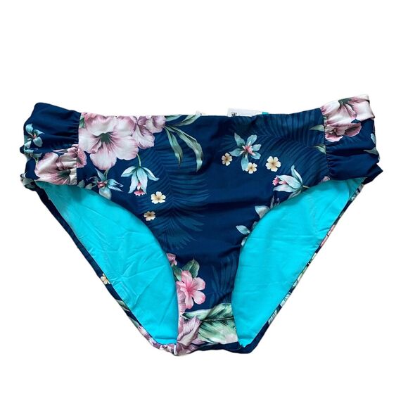 BECCA Plus Size 0X Hipster Bikini Bottom Teal Blue Floral Swimwear NWT - Picture 1 of 6